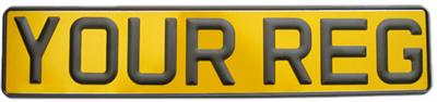 White & Yellow Reflective Aluminium Metal Pressed Number Plates with Ace Peak Black Digits (3 1/8'' Digit Size) Oblong & Square Available