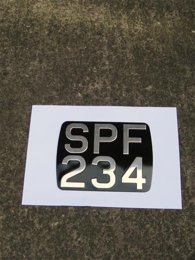 Black & Silver Metal Pressed Shaped Motorcycle Number Plate with Polished Silver Digits  (2 1/2'' & 1 3/4'' Digit Size) Sizes Available: 7 1/4'' x 5 3/4''