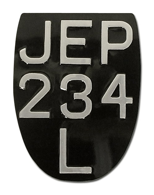 Black & Silver Metal Pressed Sheild Motorcycle Number Plate (2 1/2'' Digits) Size Available 7 1/4'' x 9 1/2''